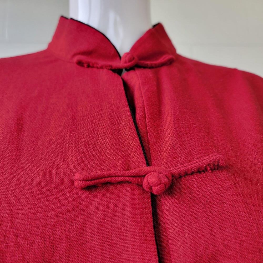 Reversible Tang Suit Jacket Red Black Women Large Vintage Traditional Minimalist - Picture 4 of 16